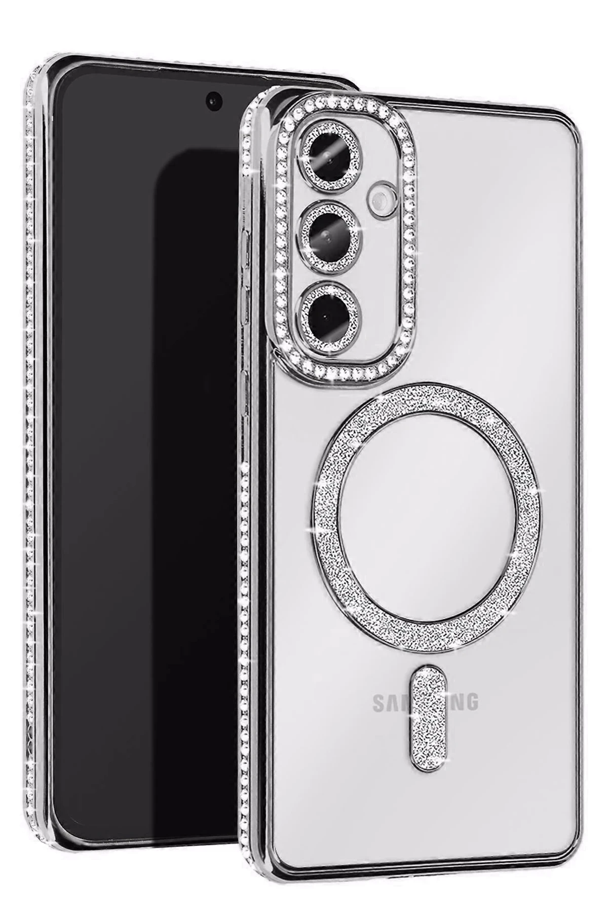 Newface Samsung Galaxy A35 5G Joke Simli Magneticsafe Kılıf - Gümüş
