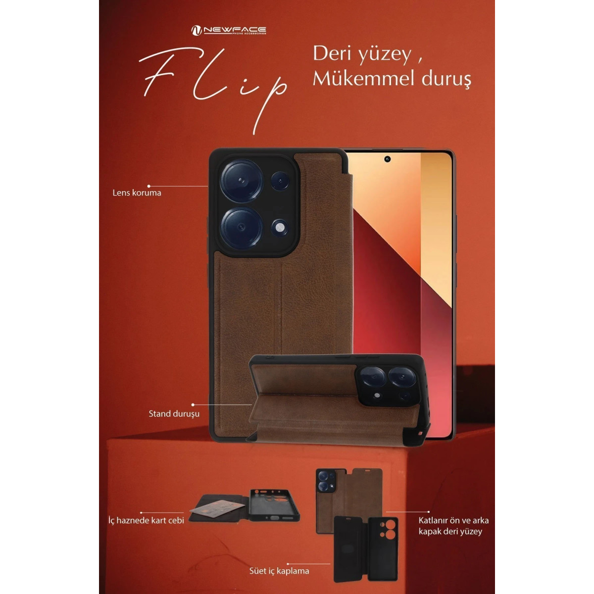 Newface Samsung Galaxy A07 4G Flip Cover - Kırmızı — görsel 11
