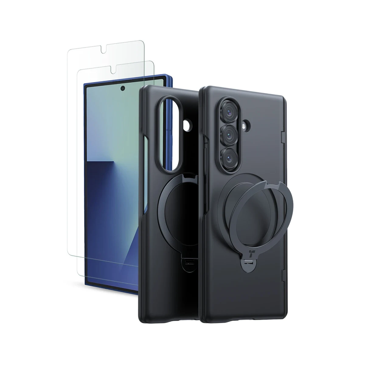 Torras Samsung Galaxy Z Fold 7 2 Adet Ekran Koruyuculu O Stand Spin Serisi Magsafe Kılıf - Siyah