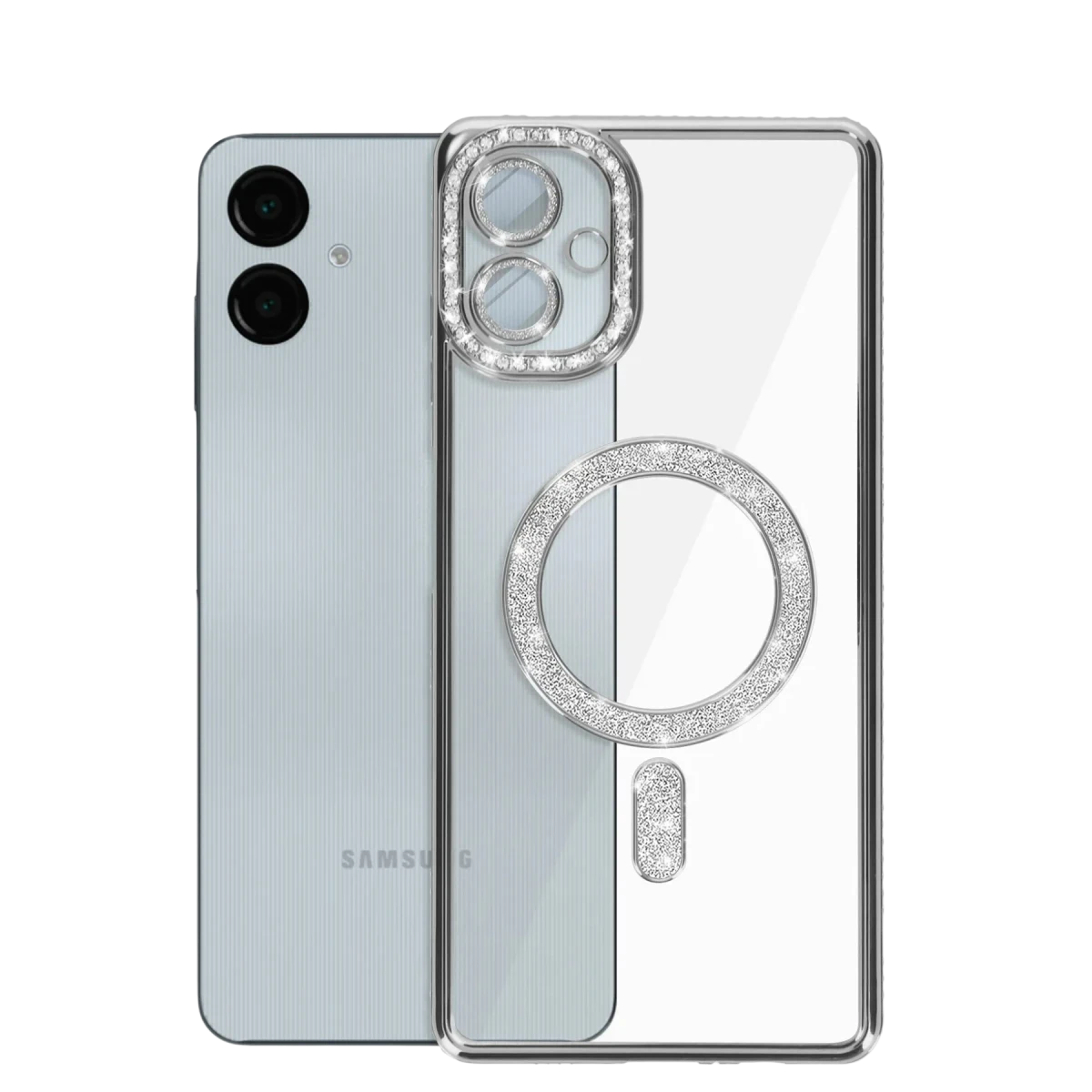 Samsung Galaxy A06 Joke Simli Magneticsafe Kılıf - Gümüş