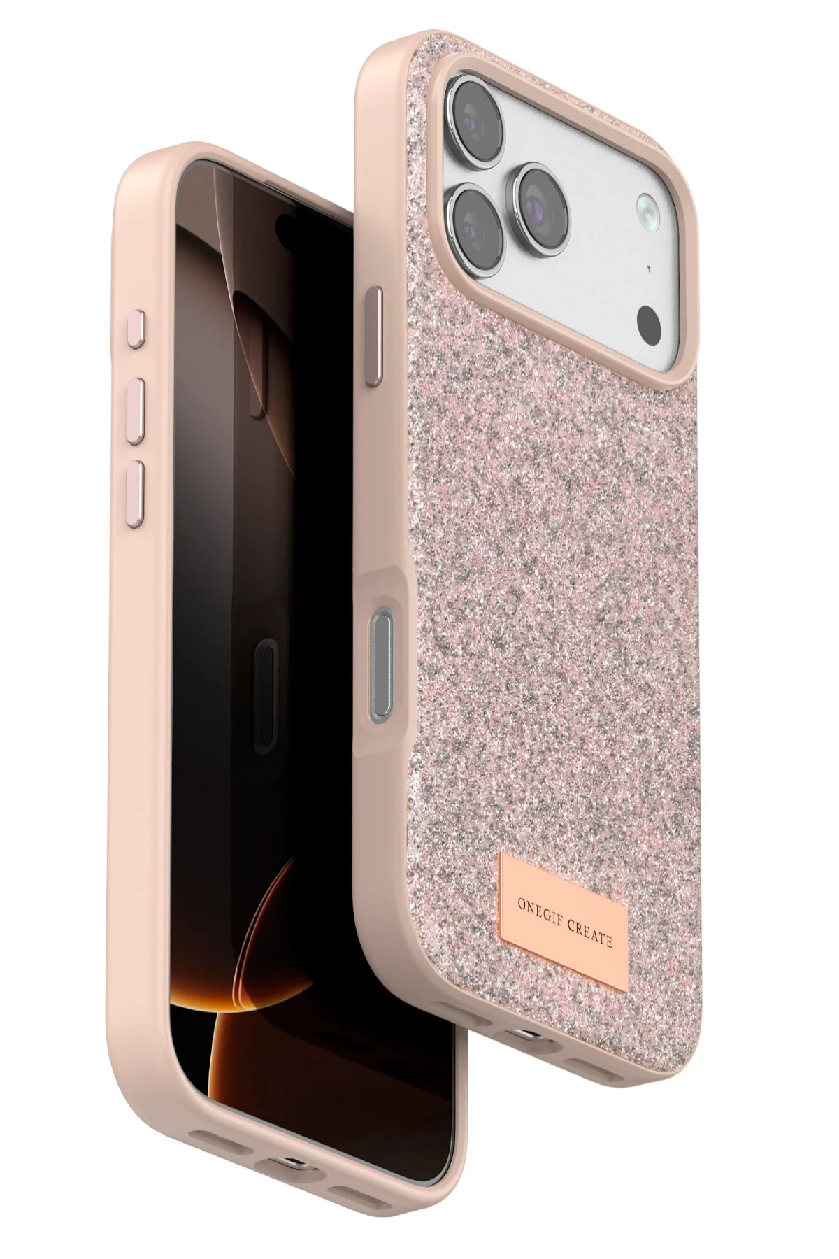 Onegif Apple iPhone 17 Pro Bright Simli Kapak - Pembe