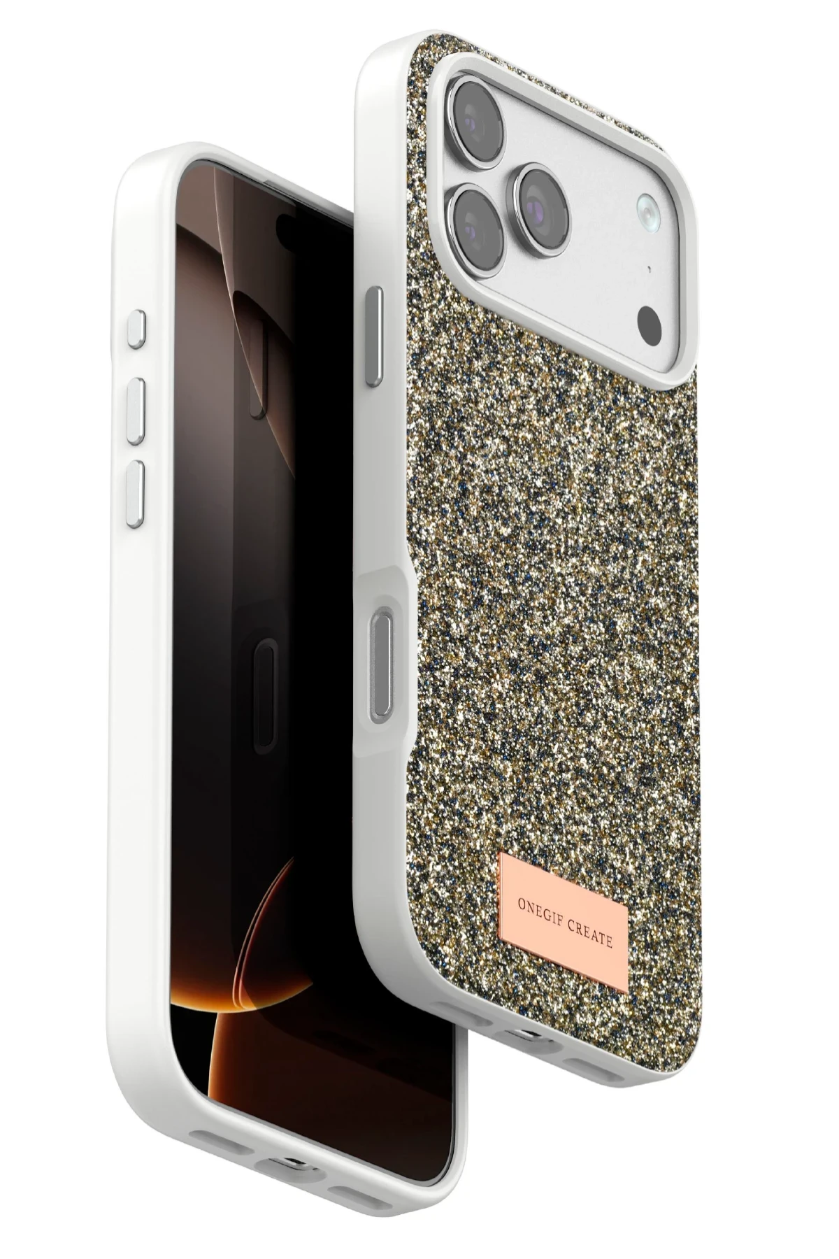 Onegif Apple iPhone 17 Pro Bright Simli Kapak - Çöl Titanyum