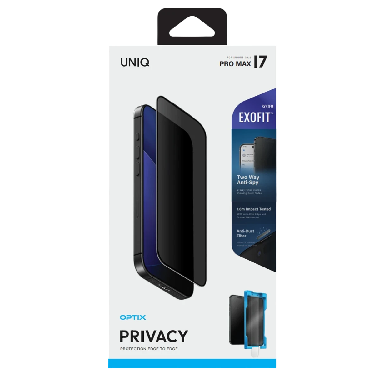 Uniq Apple iPhone 17 Pro Optix Exofit Privacy Applicator Cam Ekran Koruyucu - Siyah