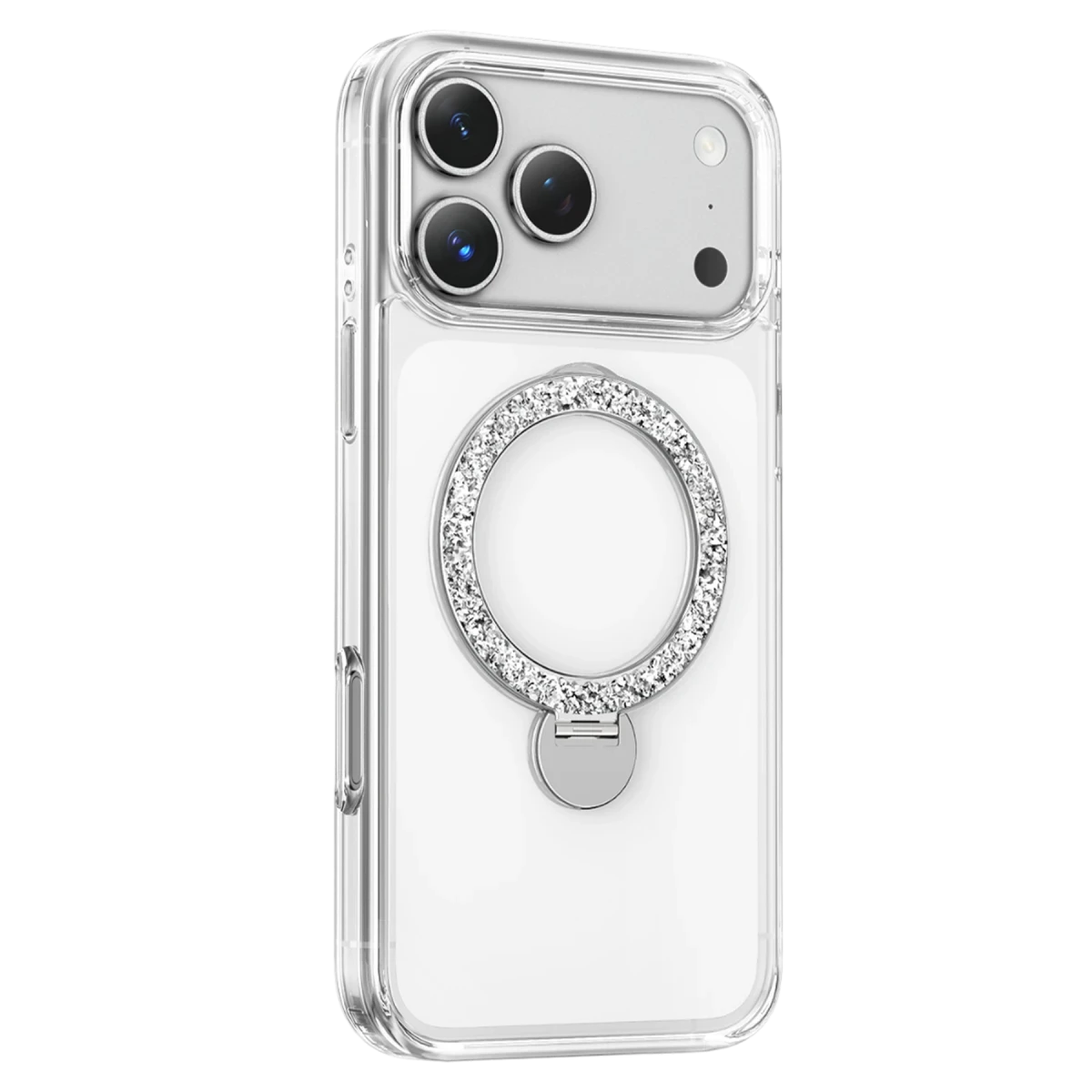 Keephone Apple iPhone 17 Pro Max Crystal Taşlı 360 Magsafe Standlı Kapak - Şeffaf