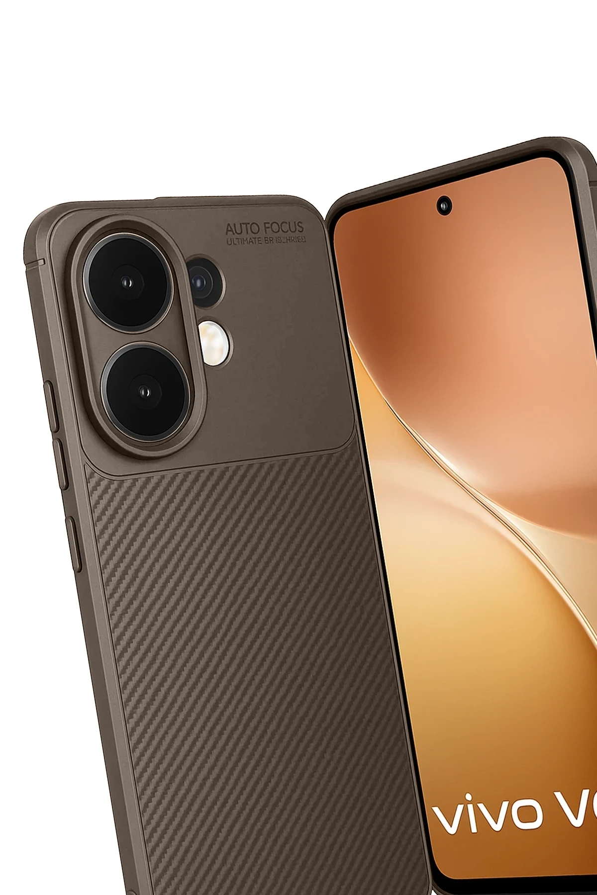 Newface Vivo V60 5G Auto Focus Karbon Kapak - Kahverengi