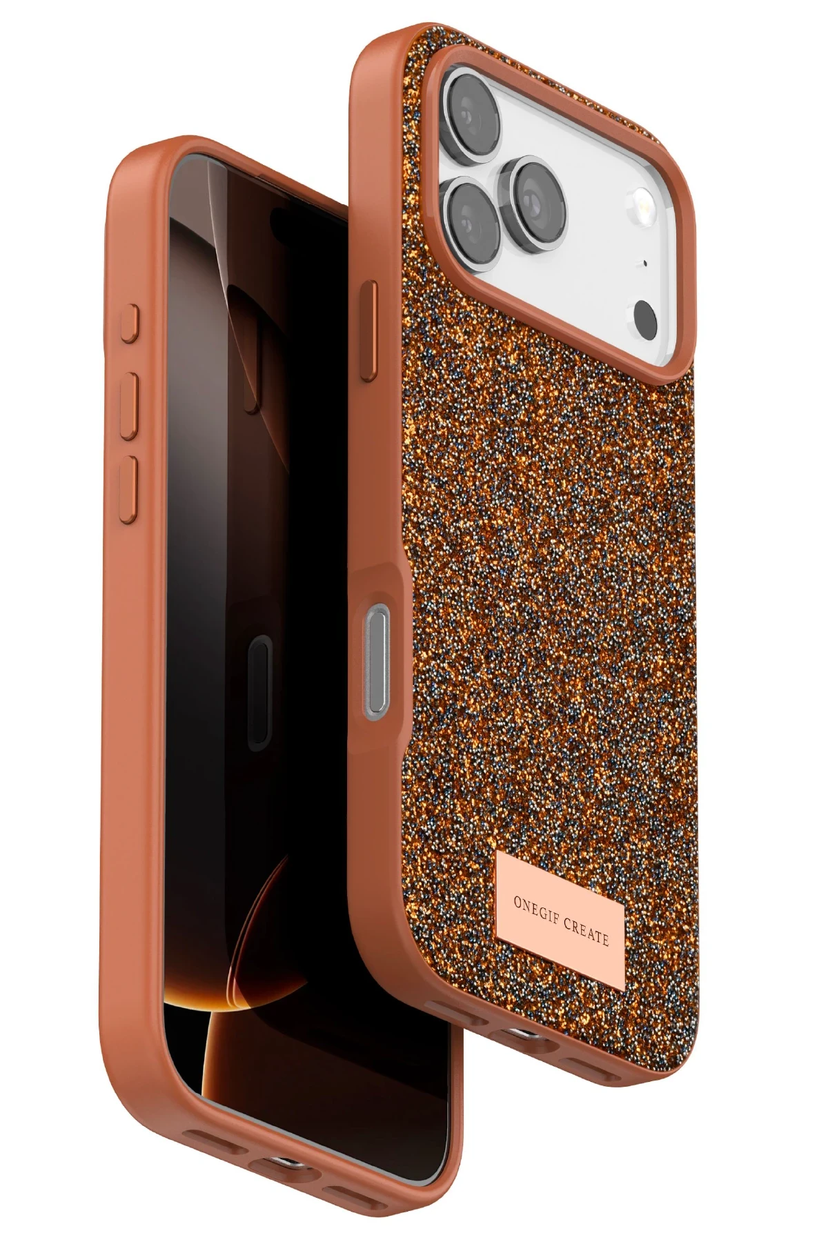 Onegif Apple iPhone 17 Pro Max Bright Simli Kapak - Turuncu