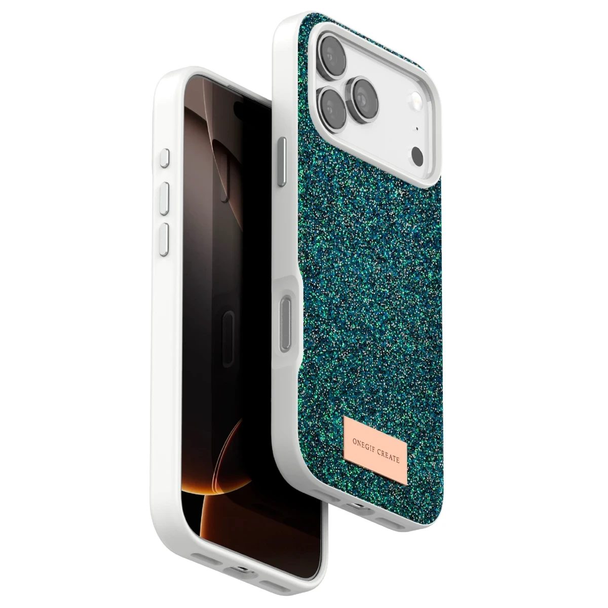 Onegif Apple iPhone 17 Pro Max Bright Simli Kapak - Koyu Yeşil