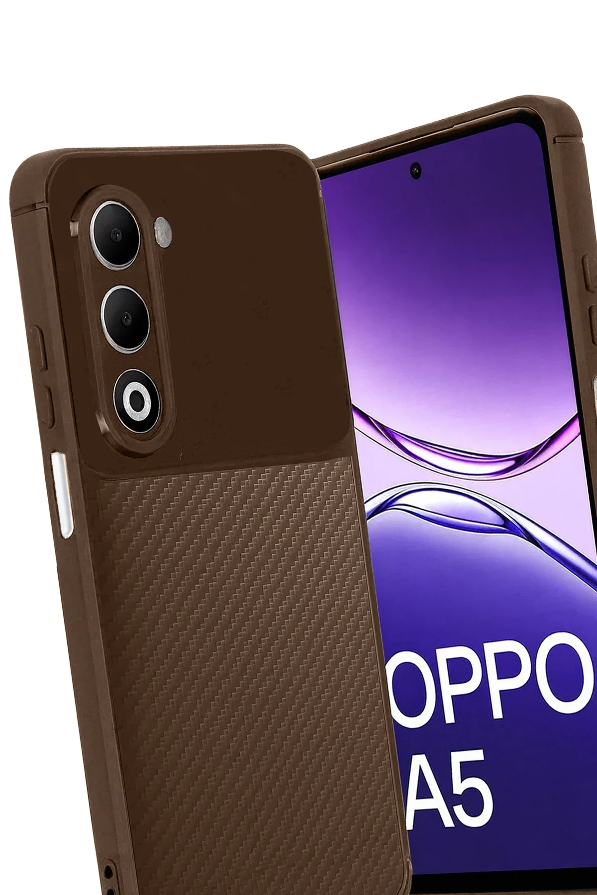 Newface Oppo A5 4G Auto Focus Karbon Kapak - Kahverengi