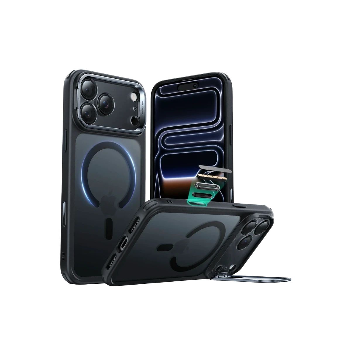 ESR Apple iPhone 17 Pro Max Classic Hybrid Magsafe Standlı Kapak - Buzlu Siyah