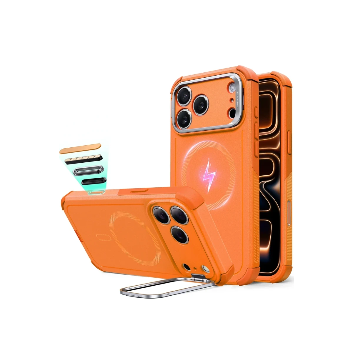 ESR Apple iPhone 17 Pro Max Cyber Tough Magsafe Stantlı Kapak - Turuncu