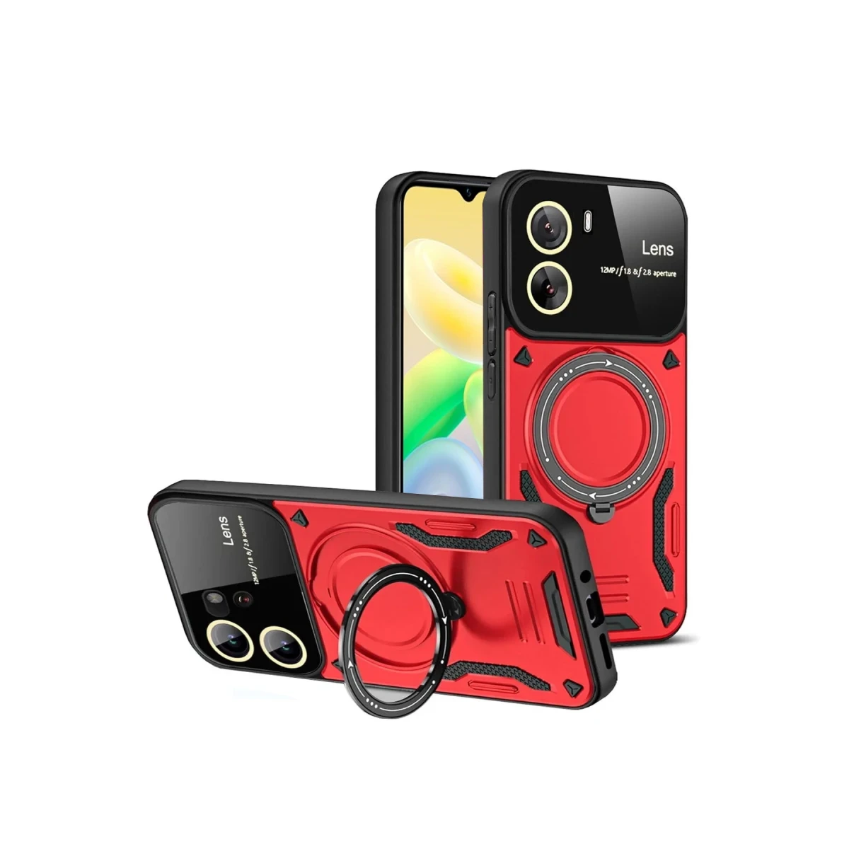 Newface Vivo Y16 Kılıf Joy Lens Standlı Kapak - Kırmızı
