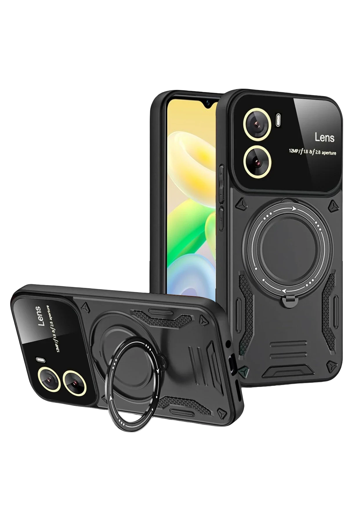 Newface Vivo Y16 Kılıf Joy Lens Standlı Kapak - Siyah