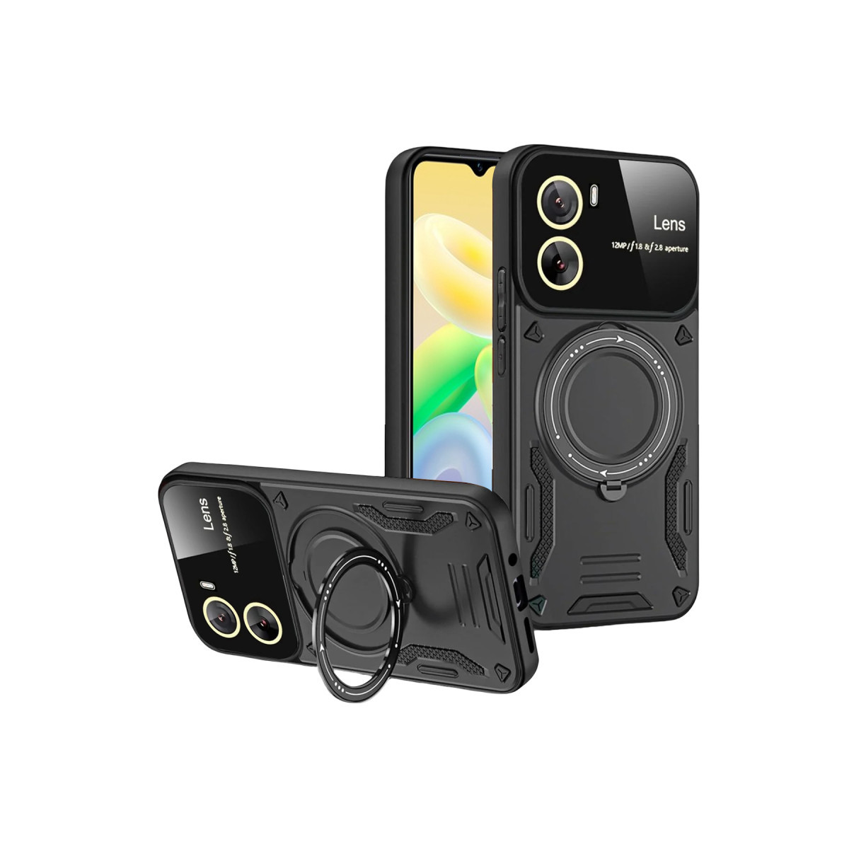 Newface Vivo Y16 Kılıf Joy Lens Standlı Kapak - Siyah — görsel 7