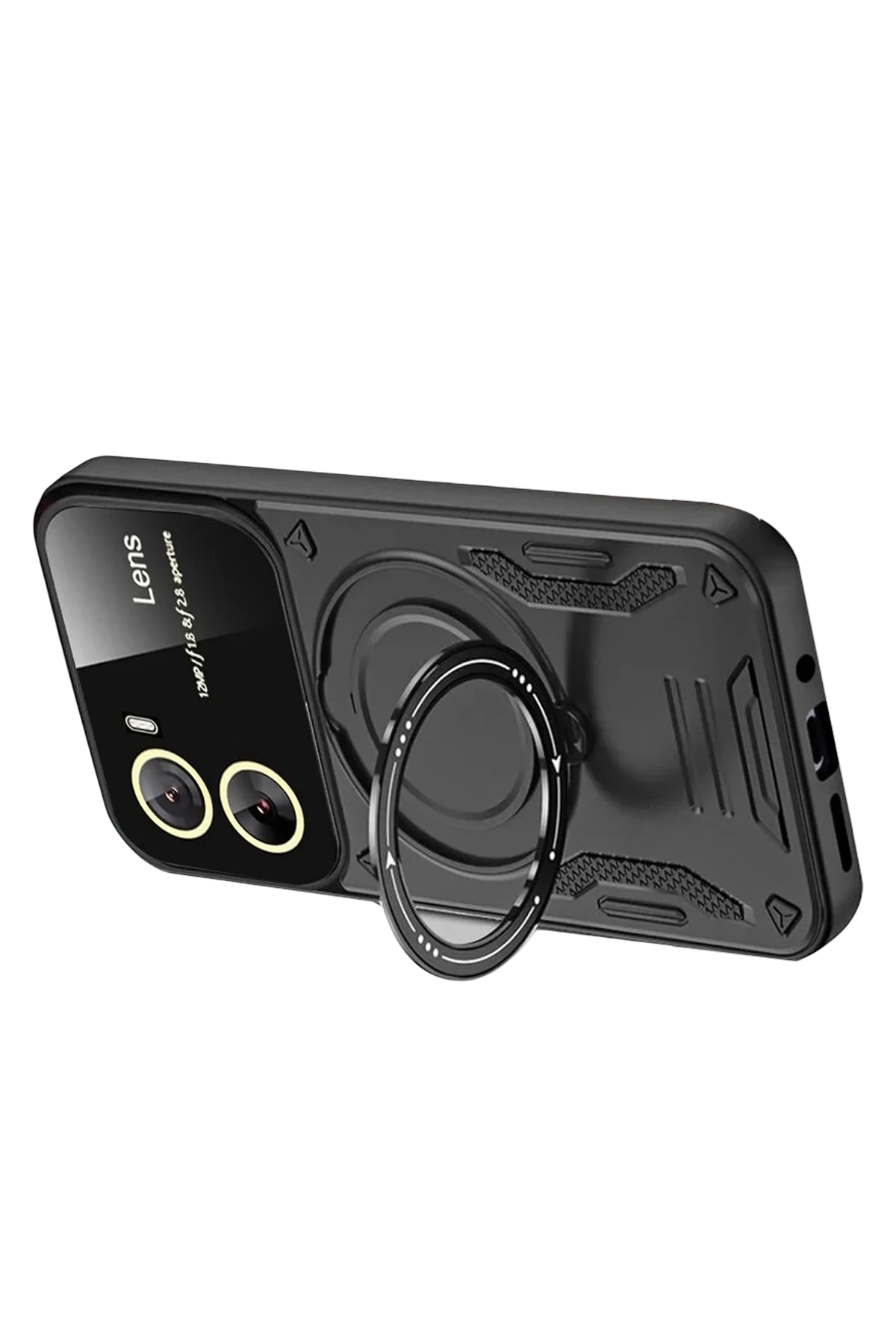 Newface Vivo Y16 Kılıf Joy Lens Standlı Kapak - Siyah