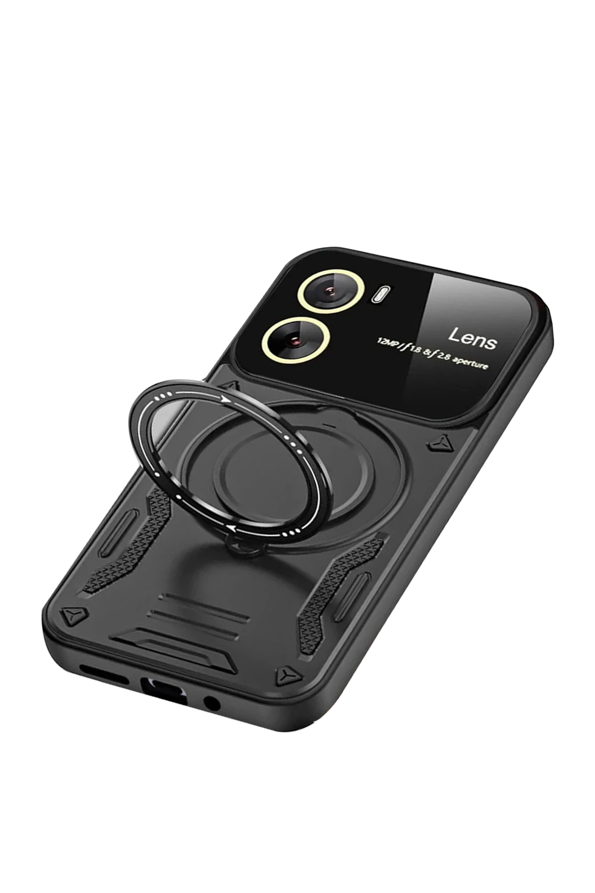 Newface Vivo Y16 Kılıf Joy Lens Standlı Kapak - Siyah