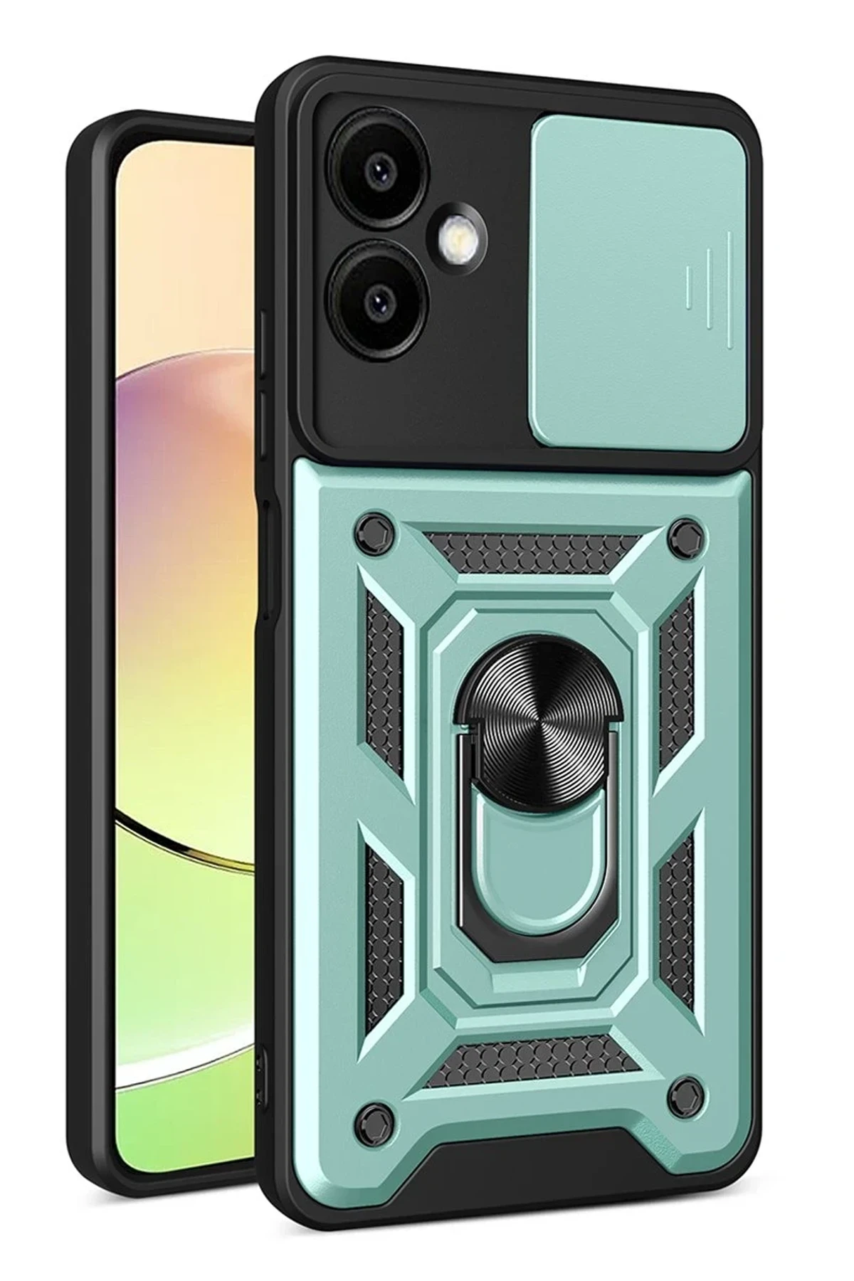 Newface Samsung Galaxy A07 4G Pars Lens Yüzüklü Silikon - Yeşil