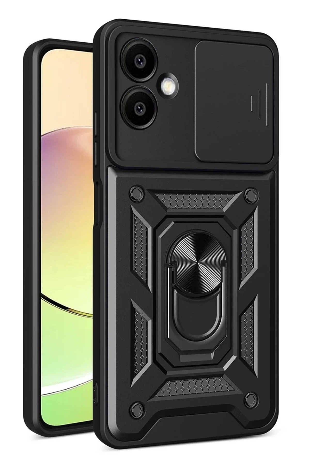 Newface Samsung Galaxy A07 4G Pars Lens Yüzüklü Silikon - Siyah