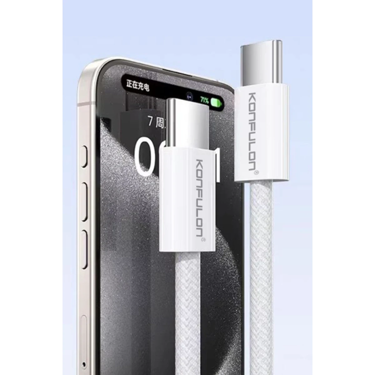 Konfulon DC130 2M 60W Type-C to Type-C Örgülü Hızlı Şarj Kablosu - Beyaz — görsel 6