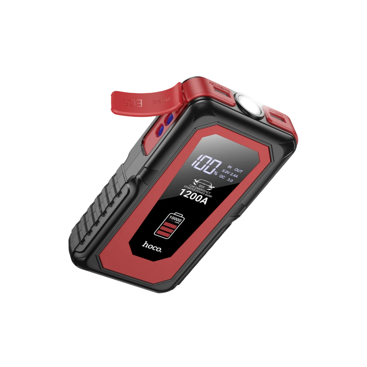 Hoco. QS3 Victory 37W Dijital Göstergeli 10.000 mAh Bataryalı LED Acil Durum Fenerli Araç Akü Takviye Özellikli Powerbank – Siyah