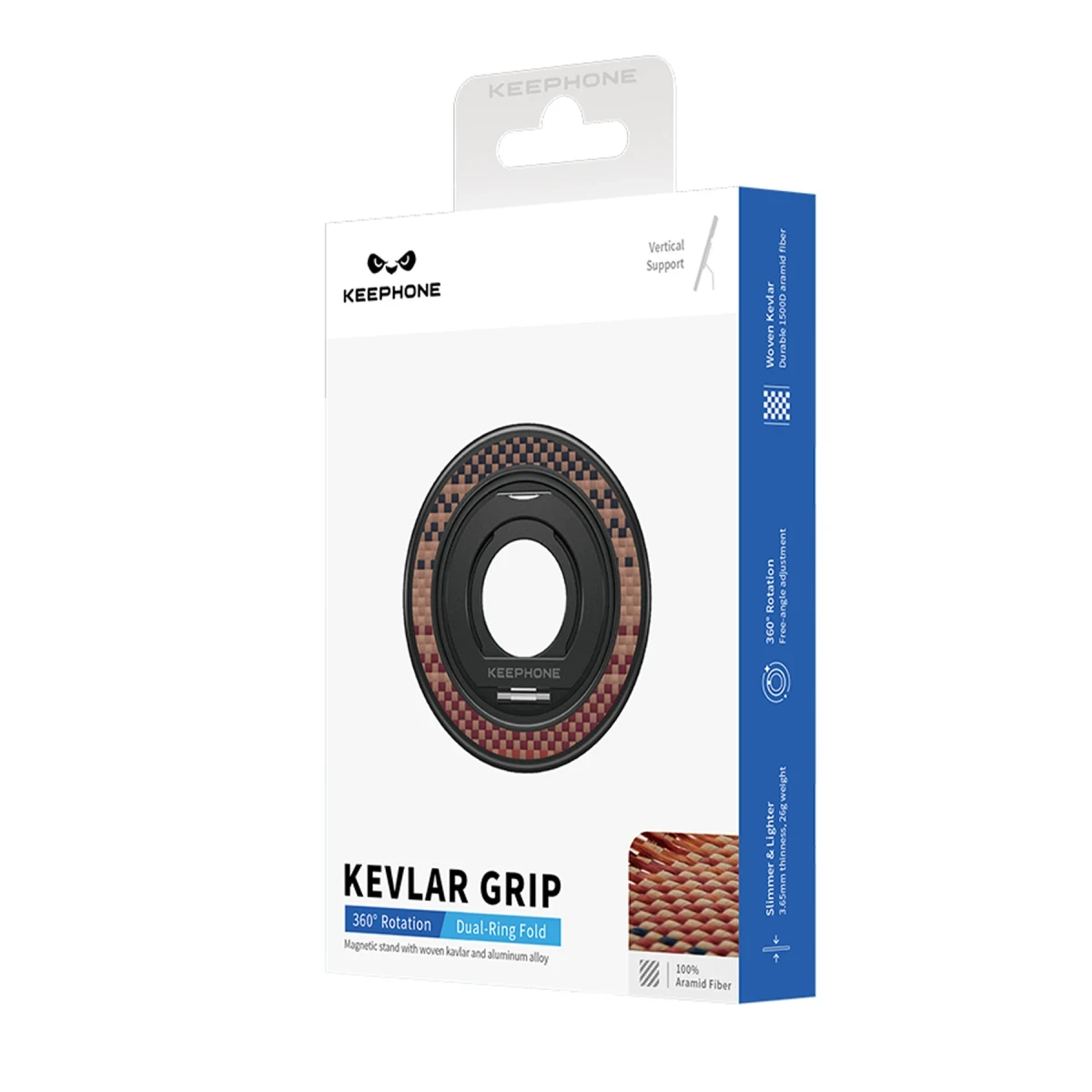 Keephone Kevlar Grip 360 Manyetik Magsafe Kickstand Yüzük - Siyah
