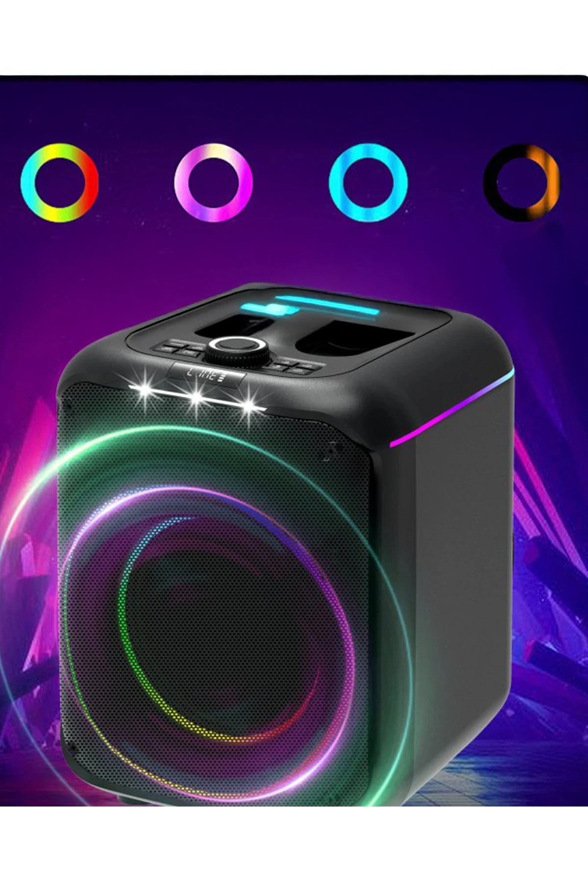 Konfulon F39 25W Sürücülü RGB Işıklı 2 Adet Mikrofonlu Bluetooth 5.3 Kablosuz Hoparlör – Siyah — görsel 6