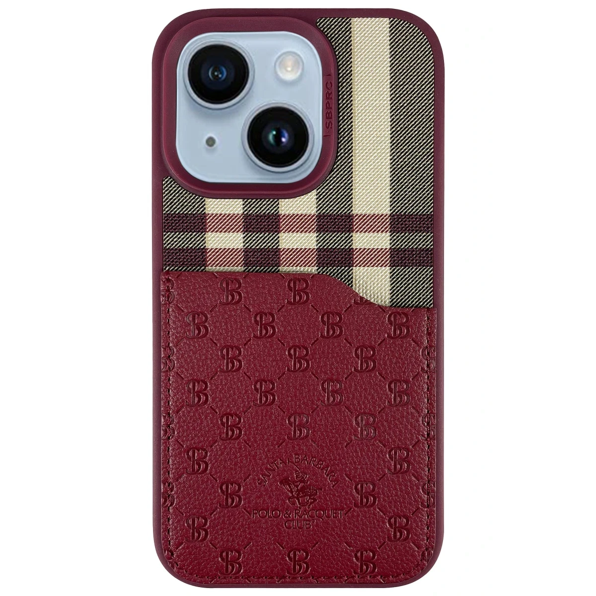 Santa Barbara Polo Racquet Club Apple iPhone 13 Plaid Kartvizitli Kapak - Kırmızı