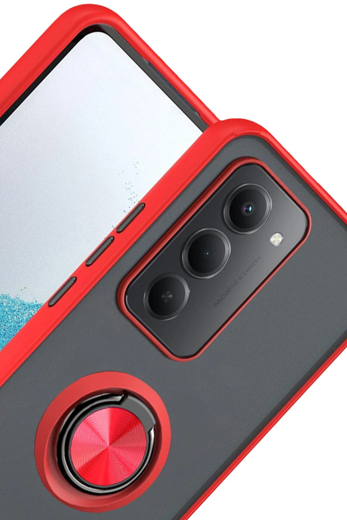 Newface Xiaomi Redmi 15 4G Montreal Yüzüklü Silikon Kapak - Kırmızı