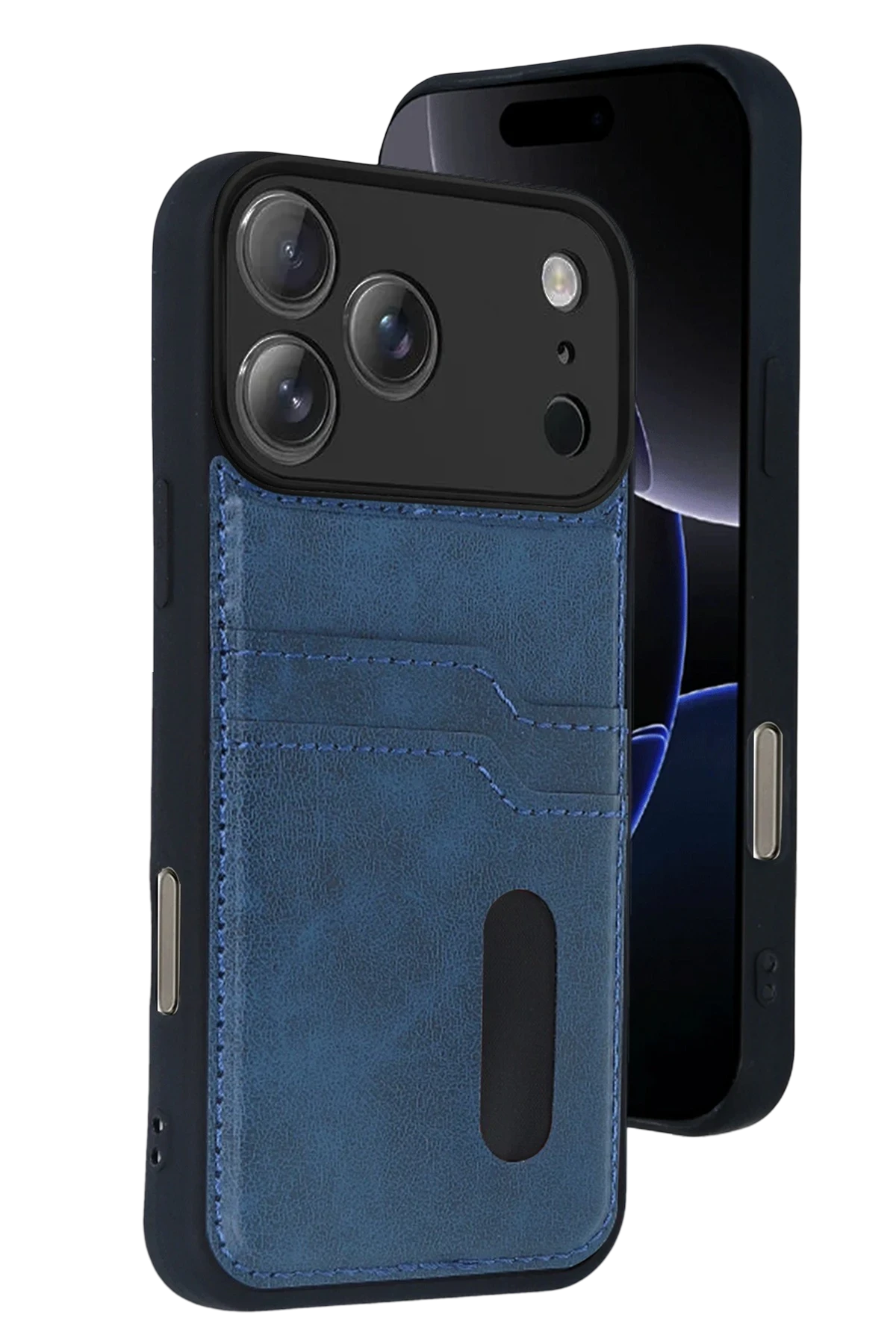 Newface Apple iPhone 17 Pro Max Sara Kartvizitli Deri Kılıf - Lacivert