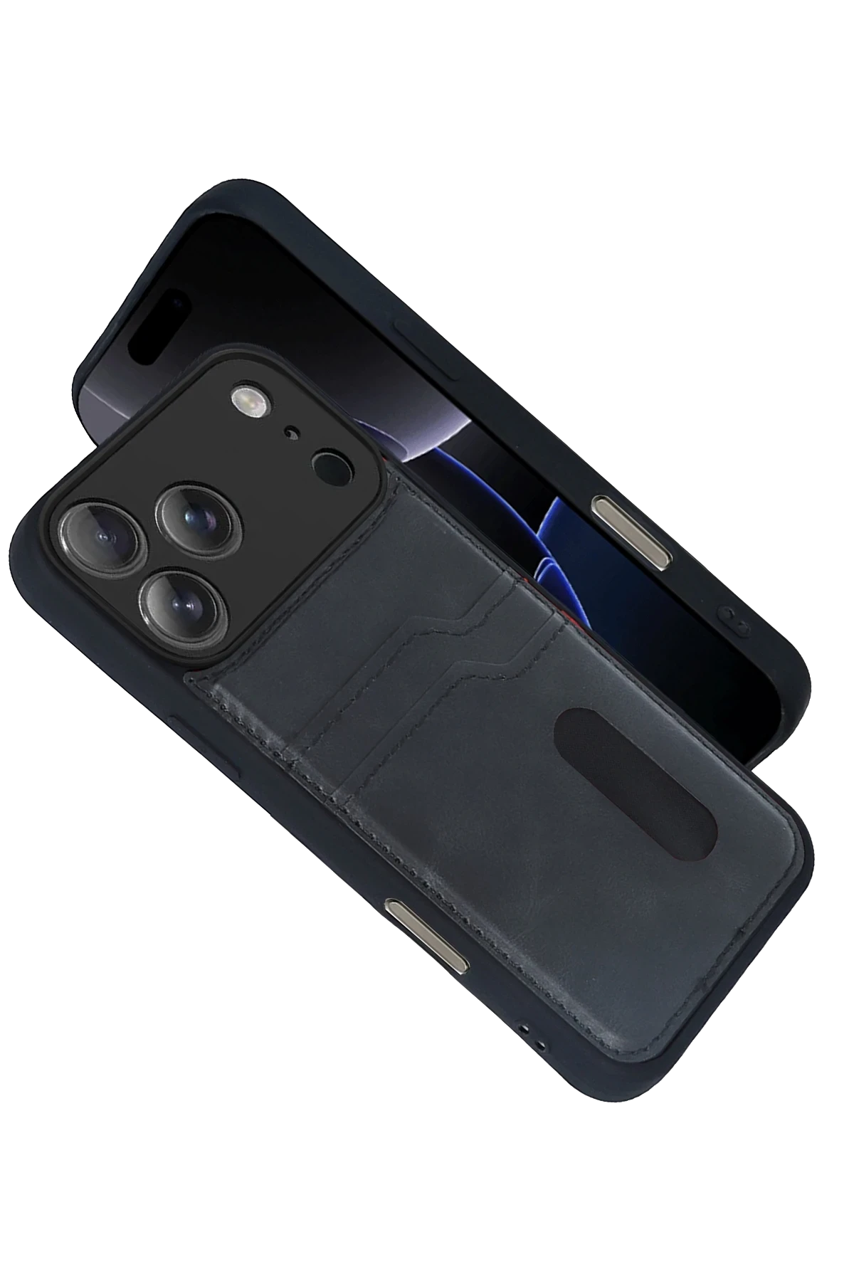 Newface Apple iPhone 17 Pro Max Sara Kartvizitli Deri Kılıf - Siyah