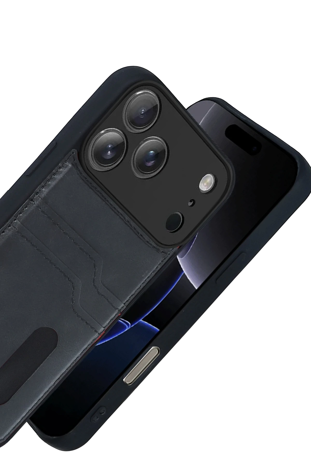 Newface Apple iPhone 17 Pro Max Sara Kartvizitli Deri Kılıf - Siyah