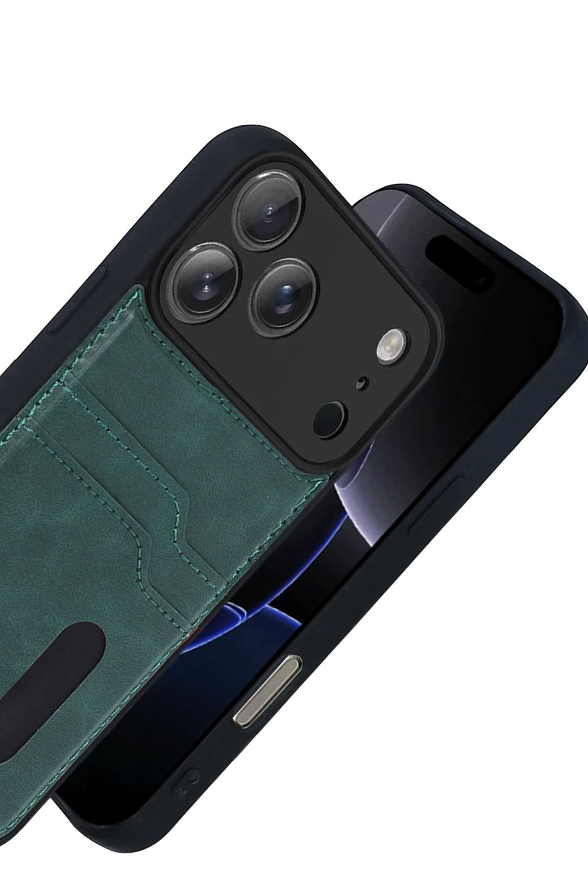 Newface Apple iPhone 17 Pro Max Sara Kartvizitli Deri Kılıf - Yeşil