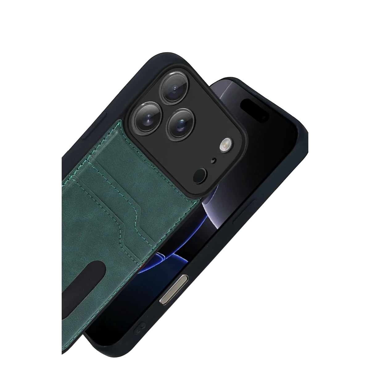 Apple iPhone 17 Pro Max Sara Kartvizitli Deri Kılıf - Yeşil
