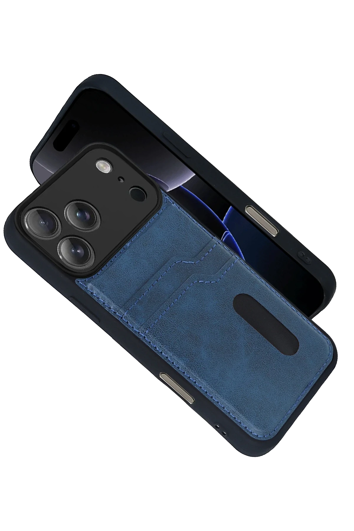 Newface Apple iPhone 17 Pro Sara Kartvizitli Deri Kılıf - Lacivert