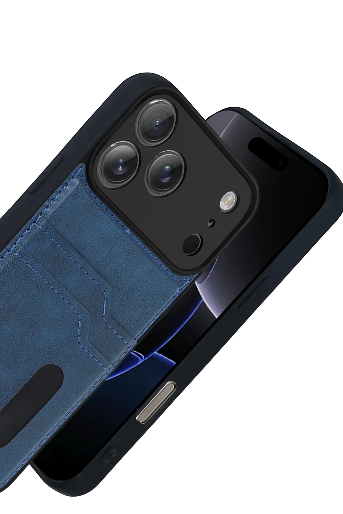 Newface Apple iPhone 17 Pro Sara Kartvizitli Deri Kılıf - Lacivert
