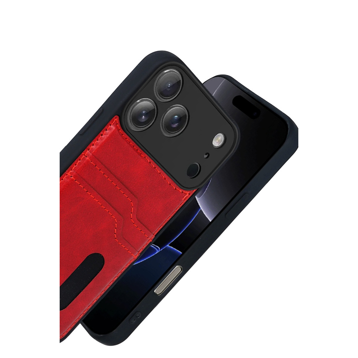 Newface Apple iPhone 17 Pro Sara Kartvizitli Deri Kılıf - Kırmızı — görsel 11