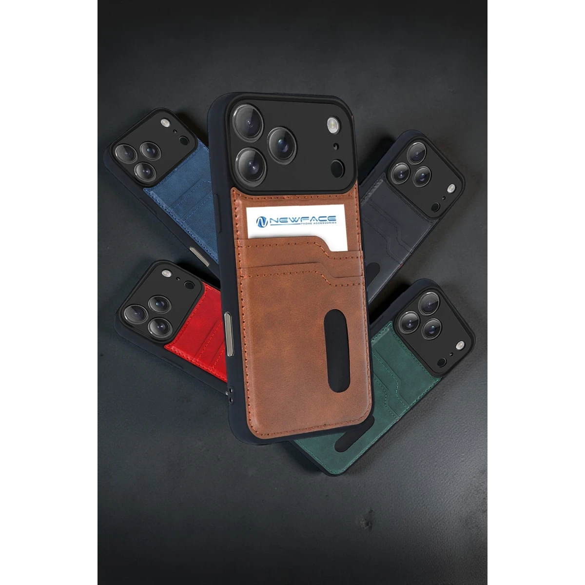 Newface Apple iPhone 17 Pro Sara Kartvizitli Deri Kılıf - Kırmızı — görsel 8