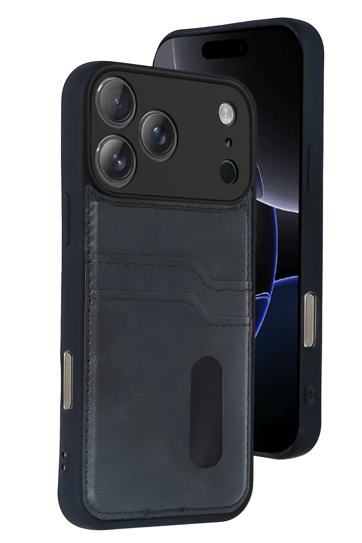 Newface Apple iPhone 17 Pro Sara Kartvizitli Deri Kılıf - Siyah