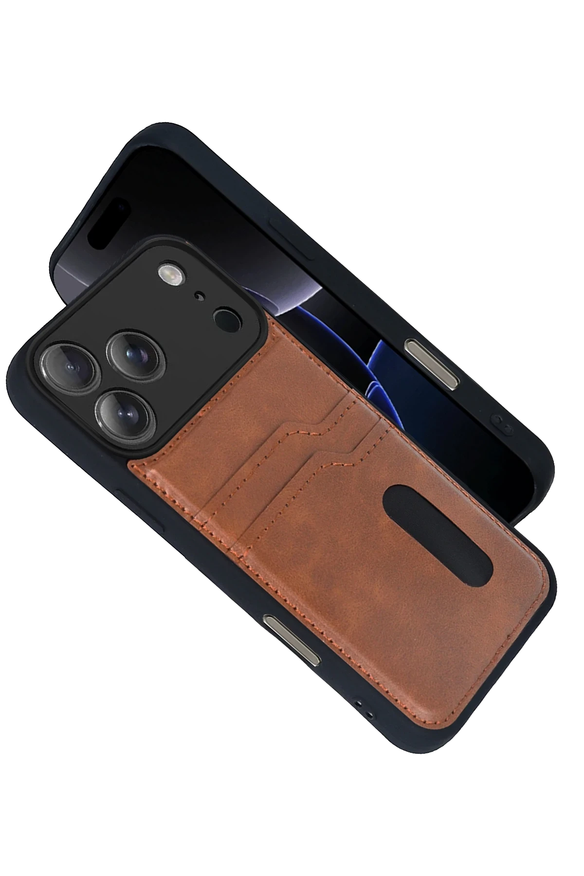 Newface Apple iPhone 17 Pro Sara Kartvizitli Deri Kılıf - Taba
