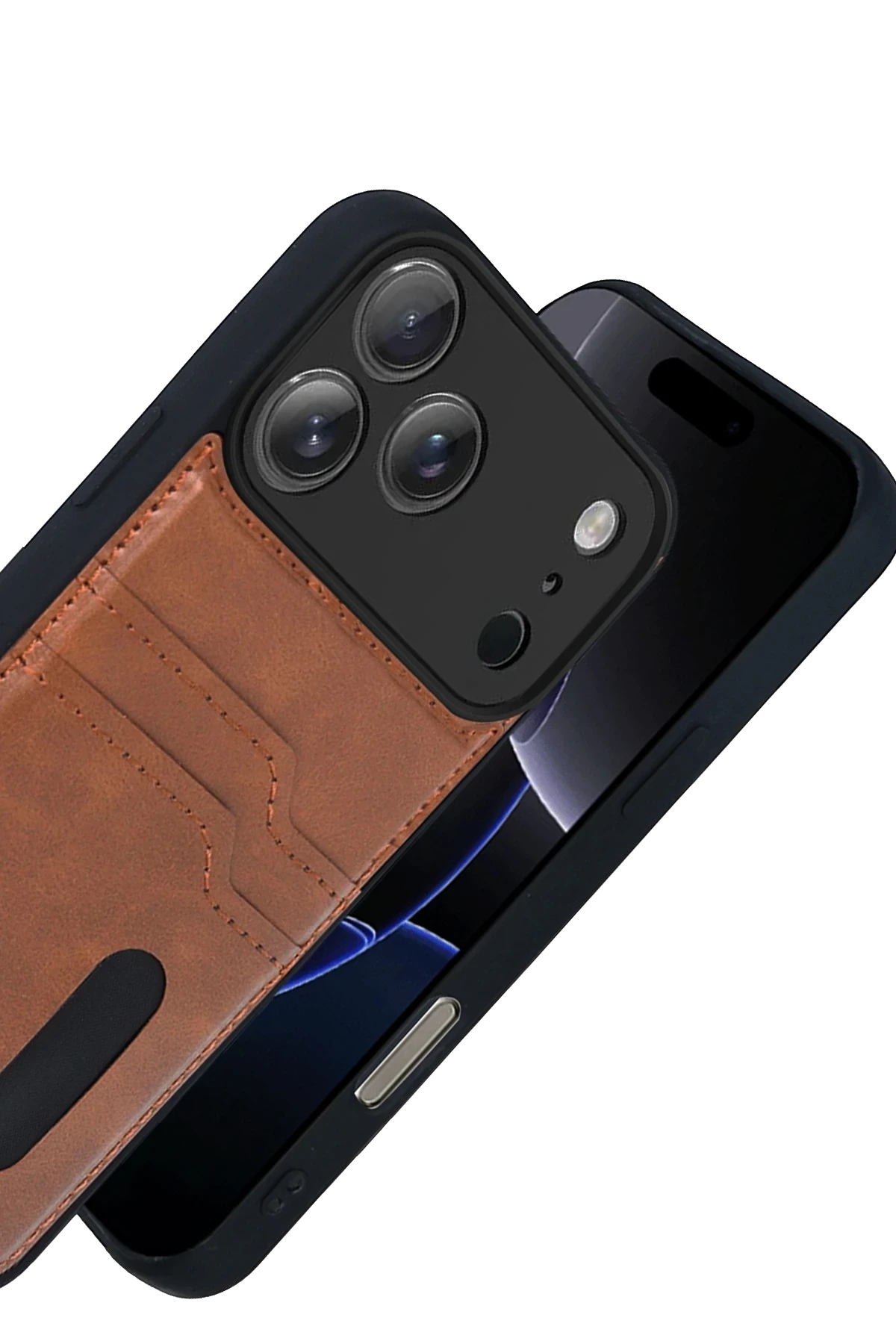Newface Apple iPhone 17 Pro Sara Kartvizitli Deri Kılıf - Taba