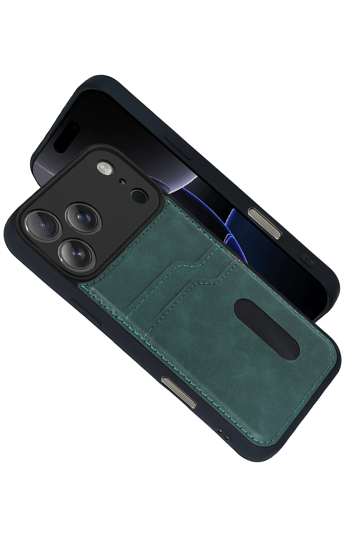 Newface Apple iPhone 17 Pro Sara Kartvizitli Deri Kılıf - Yeşil