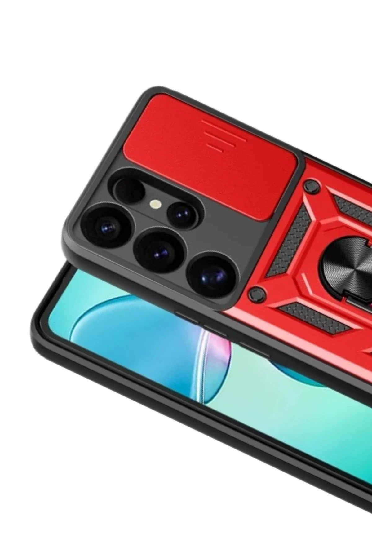 Newface Samsung Galaxy S26 Ultra Pars Lens Yüzüklü Silikon - Kırmızı