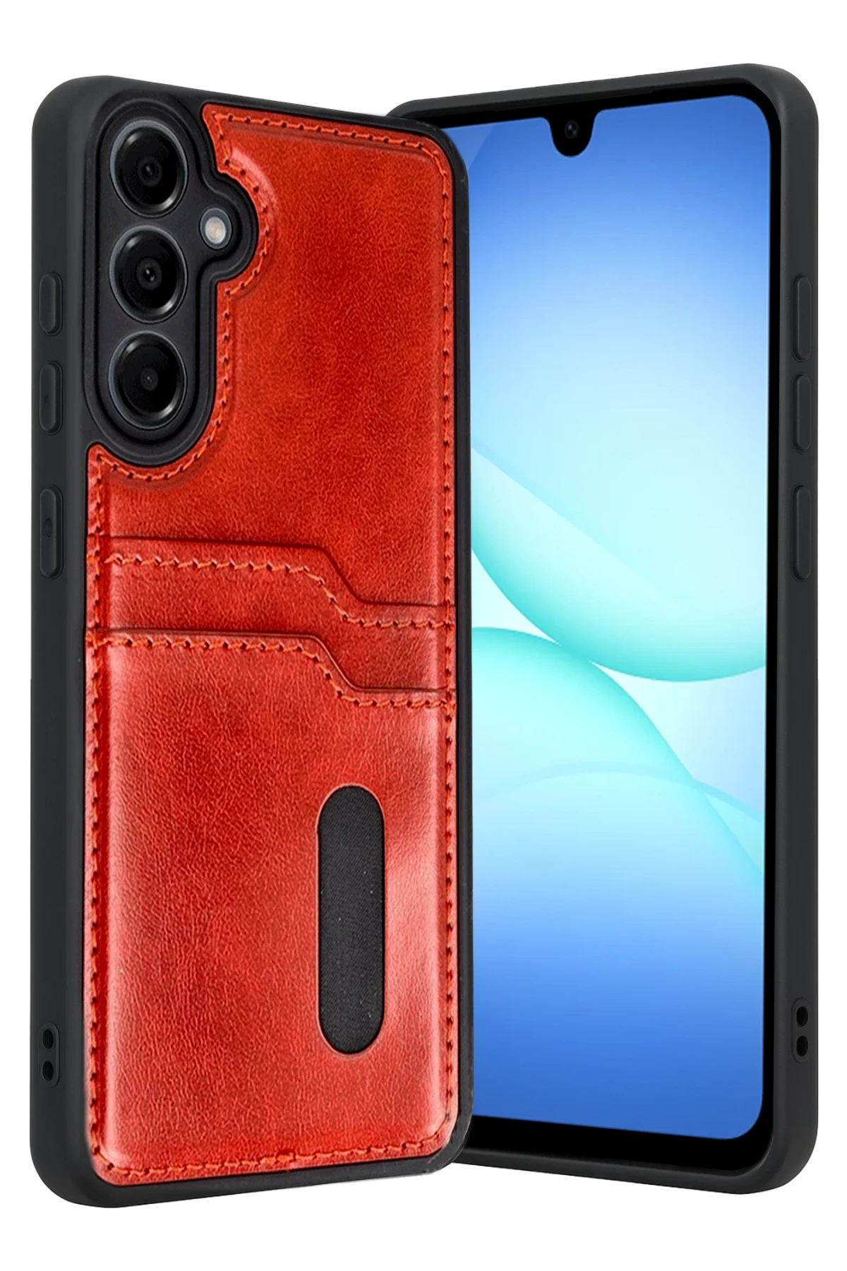 Newface Samsung Galaxy A17 5G Sara Kartvizitli Deri Kılıf - Kırmızı