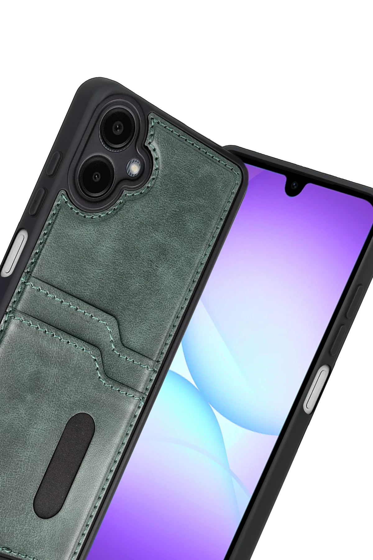 Newface Samsung Galaxy A07 4G Sara Kartvizitli Deri Kılıf - Yeşil