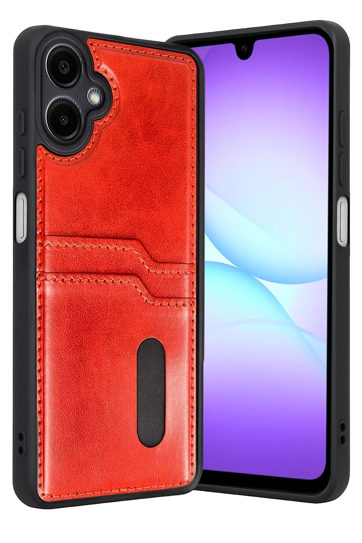 Newface Samsung Galaxy A07 4G Sara Kartvizitli Deri Kılıf - Kırmızı