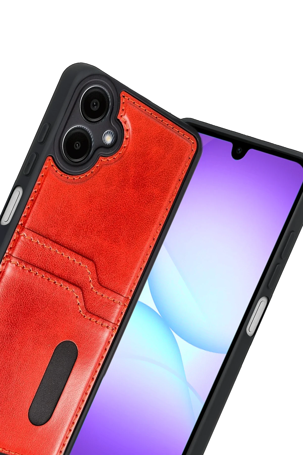 Newface Samsung Galaxy A07 4G Sara Kartvizitli Deri Kılıf - Kırmızı