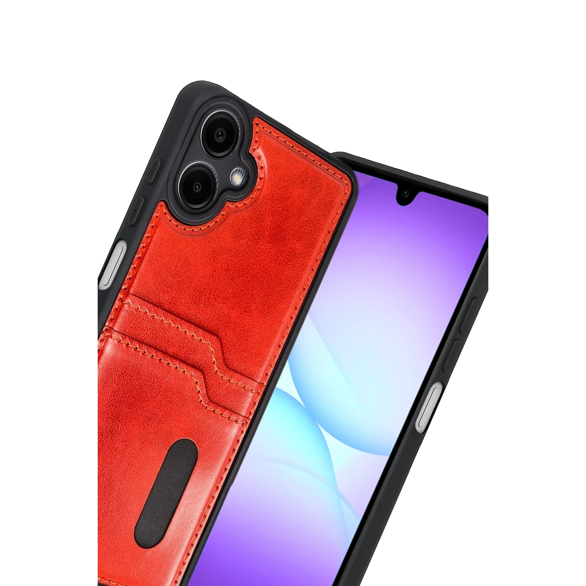 Newface Samsung Galaxy A07 4G Sara Kartvizitli Deri Kılıf - Kırmızı — görsel 5