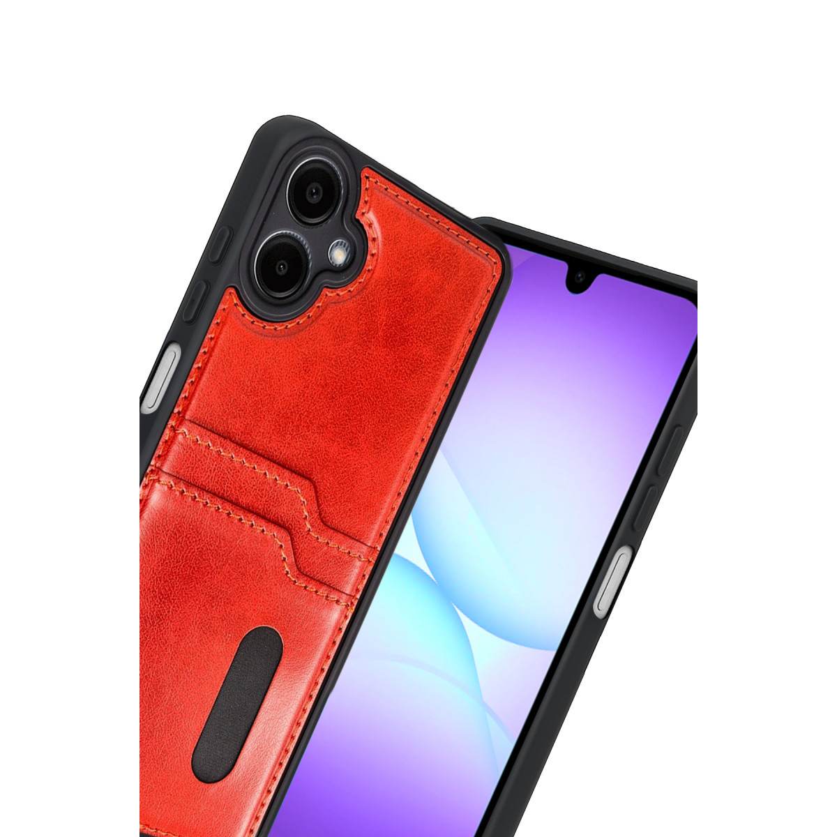 Newface Samsung Galaxy A07 4G Sara Kartvizitli Deri Kılıf - Kırmızı — görsel 8