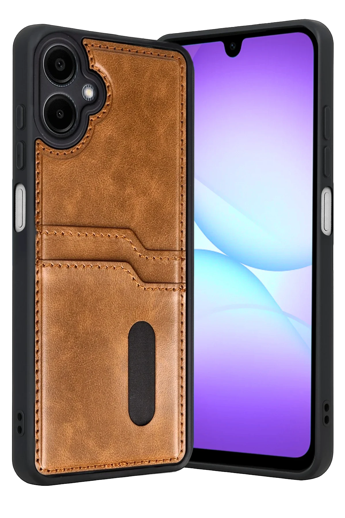 Newface Samsung Galaxy A07 4G Sara Kartvizitli Deri Kılıf - Taba