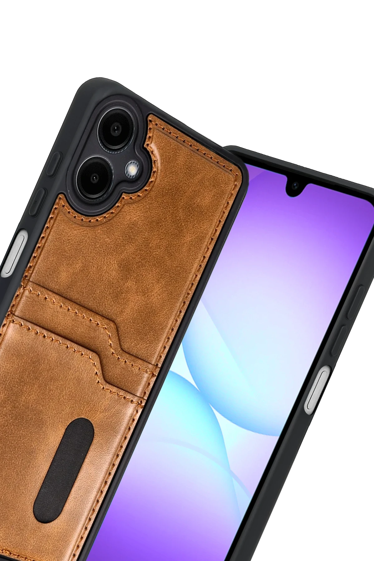 Newface Samsung Galaxy A07 4G Sara Kartvizitli Deri Kılıf - Taba