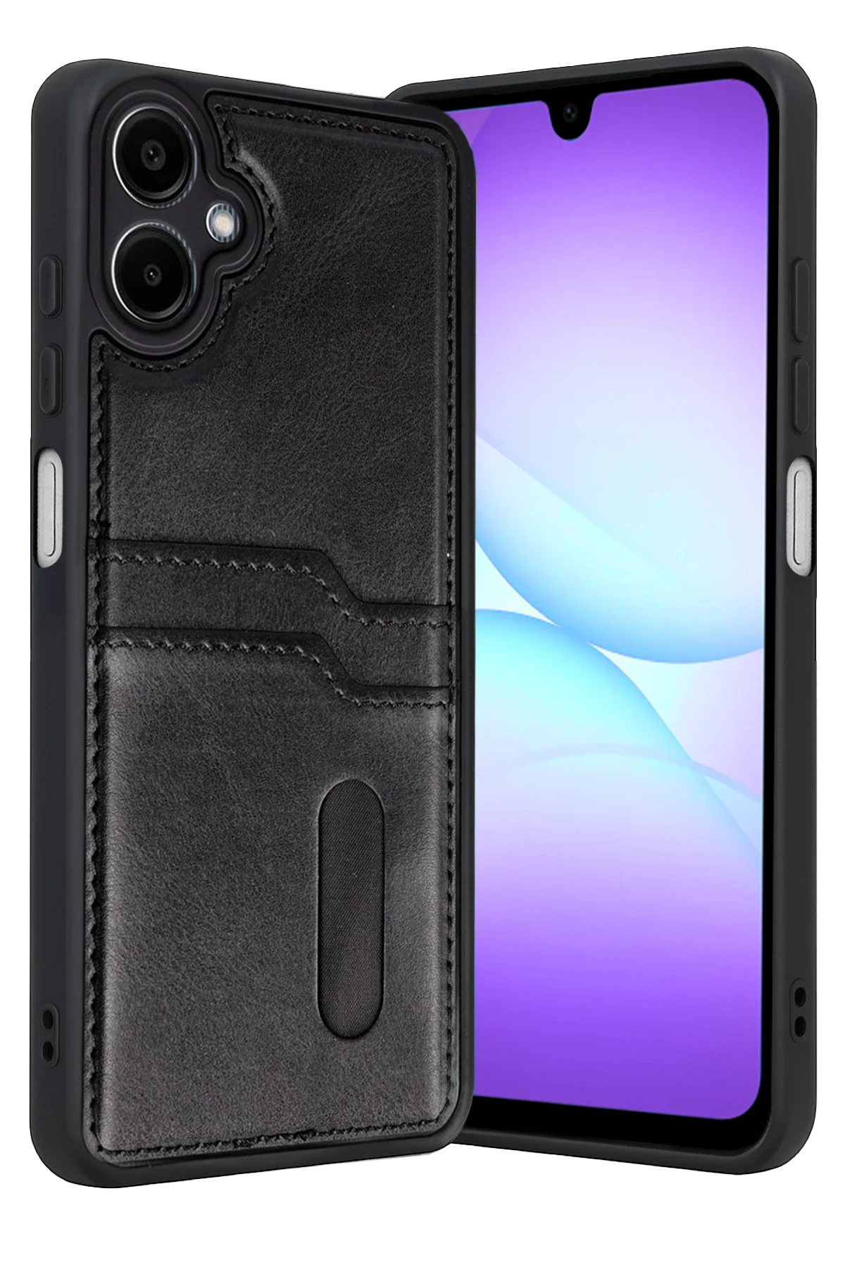 Newface Samsung Galaxy A07 4G Sara Kartvizitli Deri Kılıf - Siyah
